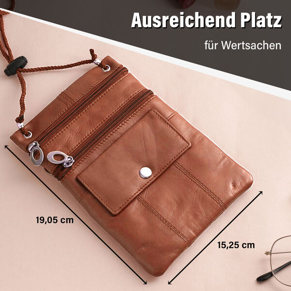 100% Echtleder Crossbody-Tasche, 15.25x19.05 cm, braun image number 5