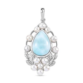 AA Nat&uuml;rlicher gr&uuml;ner Larimar, S&uuml;&szlig;wasser Perle Anh&auml;nger, 925 Silber rhodiniert