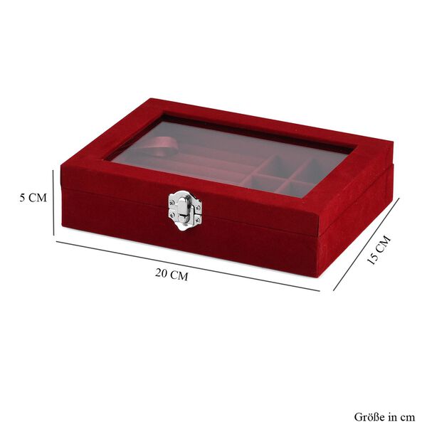 Elegante Schmuckbox aus edlem Samt mit Glasdeckel, 20x15x5 cm, Weinrot image number 6