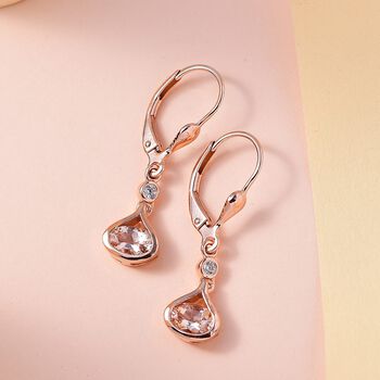 Marropino Morganit, Wei&szlig;er Zirkon Ohrringe, 925 Silber Ros&eacute;gold Vermeil ca. 0.98 ct