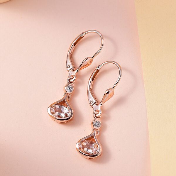 Marropino Morganit, Wei&szlig;er Zirkon Ohrringe, 925 Silber Ros&eacute;gold Vermeil ca. 0.98 ct image number 1