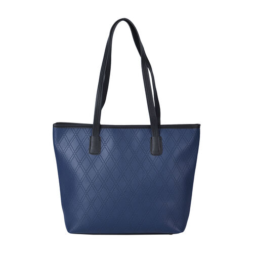 Moderne Handtasche aus naturfreundlichem Kunstleder, Karomuster, Blau image number 0