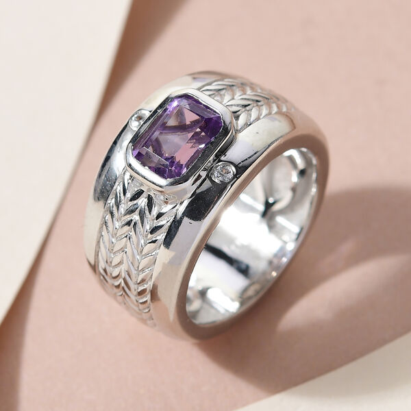 Rosa Amethyst und weißer Zirkon-Ring, reines Messing  ca. 1,01 ct image number 2
