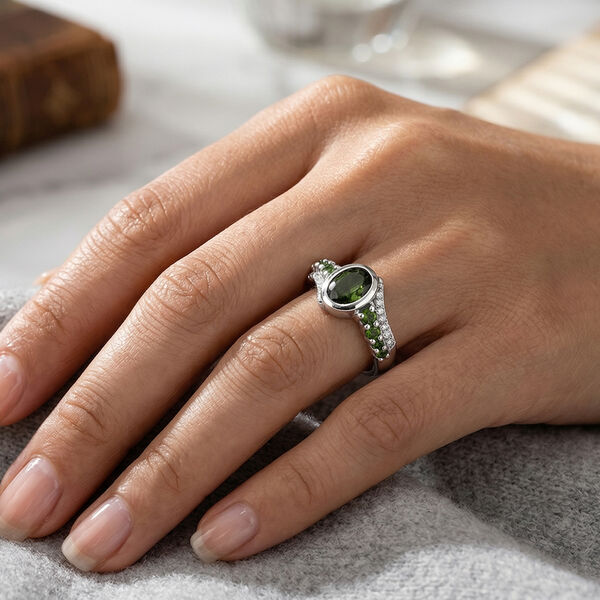 Nat&uuml;rlicher Chromdiopsid und ZirkonRing 925 Silber platiniert  ca. 1,18 ct image number 3