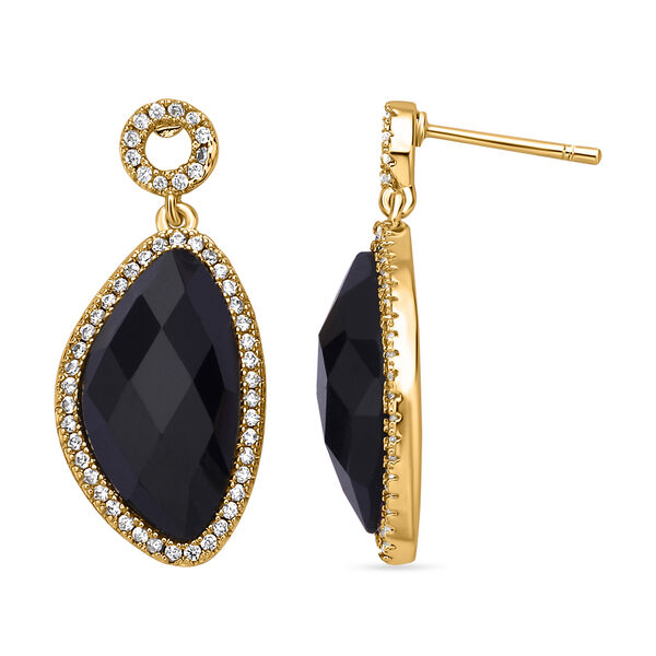 Schwarz gefärbter Achat, weiße Zirkonia Ohrringe, ca. 13.00 ct image number 0