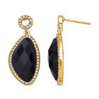 Schwarz gefärbter Achat, weiße Zirkonia Ohrringe, ca. 13.00 ct