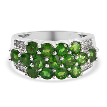 Nat&uuml;rlicher Chromdiopsid und Zirkon Ring 925 Silber platiniert (Gr&ouml;&szlig;e 16.00)