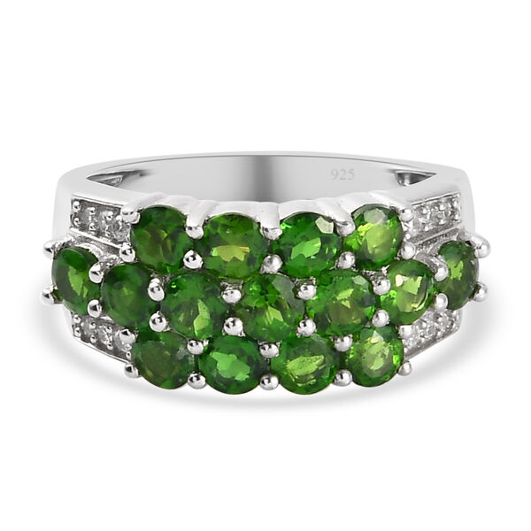 Nat&uuml;rlicher Chromdiopsid und Zirkon Ring 925 Silber platiniert