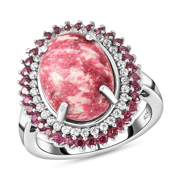 Norwegischer Thulit und Rhodolith Granat-Ring, 925 Silber platiniert  ca. 7,92 ct image number 4