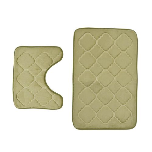 Homesmart- 2er-Set geprägte Flanell-Badematte mit rutschfester Unterseite. Grün image number 0