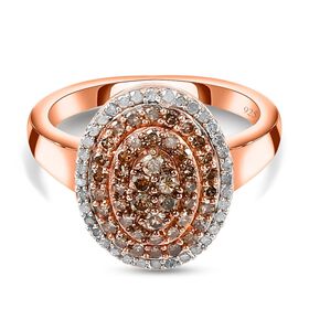 Natürlicher Champagner Diamant-Ring, 925 Silber Roségold Vermeil  ca. 0,75 ct