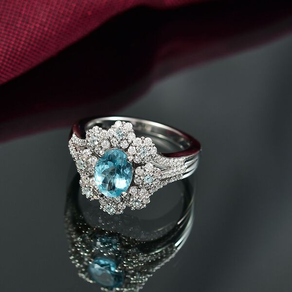 Djoy AAA Betroka Blauer Apatit Ring 925 Silber rhodiniert (Größe 17.00) ca. 2.06 ct image number 1