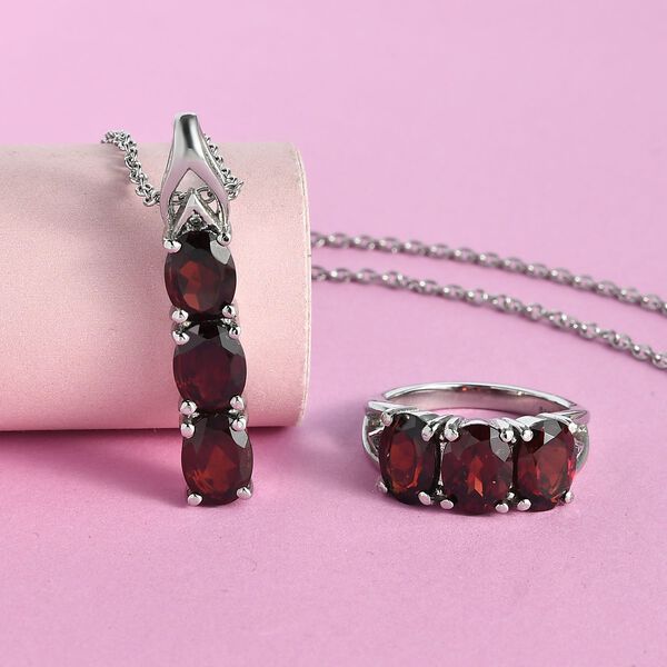 2er Set - Roter Granat Anh&auml;nger mit Kette und Ring, Edelstahl ca. 8.55 ct image number 2