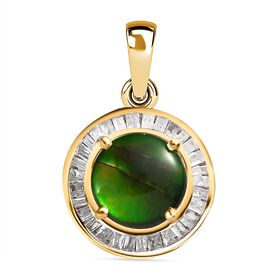 Kanadische Ammolit und weißer Diamant Anhänger, 925 Silber vergoldet, ca. 1.30 ct