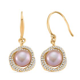 Lila Süßwasser Perle, Weißer Zirkonia Ohrringe Nickelfreies Messing Standard 9.00 ct