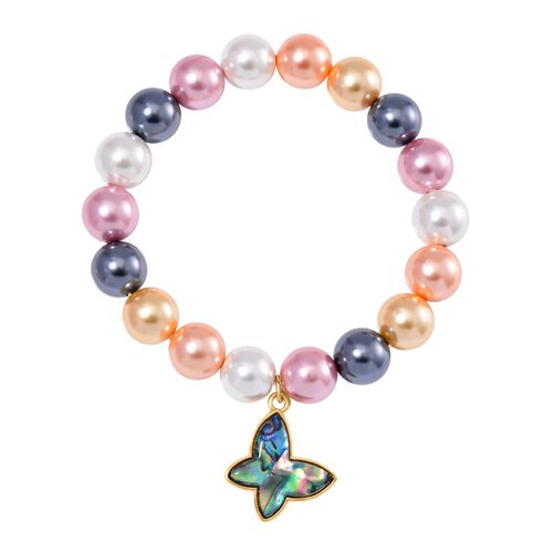 Pfaufarbene Muschelperle, Abalone Muschel Armband BR-Stretch Standard gelb vergoldet image number 0