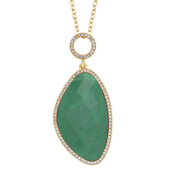 Gr&uuml;ner Aventurin, Wei&szlig;er Zirkonia Anh&auml;nger mit Kette, Goldfarbene ca. 18.00 ct