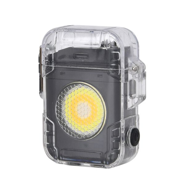 "ARC IGNITION PORTABLE LAMP with stroge box -black Light bulb: COB Running time: 3-4 hours Charging time: about 2 hours Color temperature: 2800-6000K Lumen: 400Lm Voltage: 5V Function: Main light: white light strong - white light weak - yellow light stron image number 2