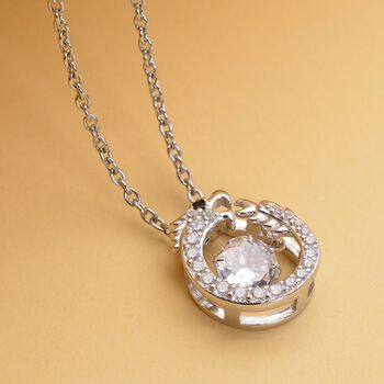 LUSTRO STELLA - Wei&szlig;er Zirkonia Drachen Anh&auml;nger, 925 Silber rhodiniert mit 316L Edelstahl ca. 50 cm Kette