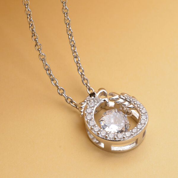 LUSTRO STELLA - Weißer Zirkonia Drachen Anhänger, 925 Silber rhodiniert mit Edelstahl Kette image number 2