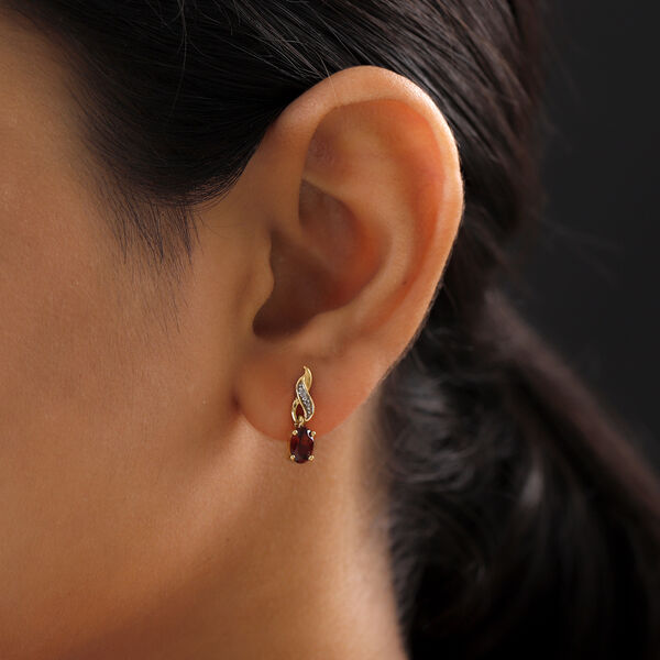 Roter Granat und Diamant Ohrh&auml;nger 925 Silber vergoldet ca. 1,11 ct&nbsp; image number 3