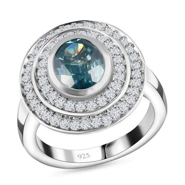 Kambodschanischer blauer und Wei&szlig;er Zirkon Ring 925 Silber platiniert  ca. 3,98 ct image number 4