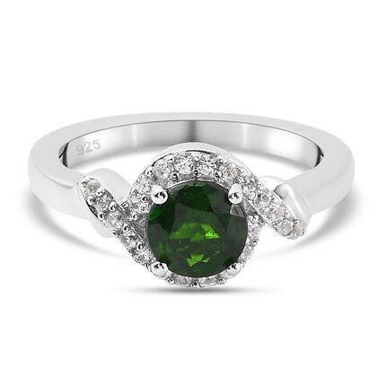 Natürlicher Chromdiopsid und Zirkon Ring 925 Silber platiniert (Größe 20.00) ca. 1,21 ct
