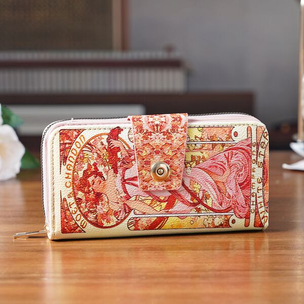 Langportemonnaie, RFID-Schutz, 19x4x9cm, Pink Gold, Alphonse-Mucha-Motiv. image number 2