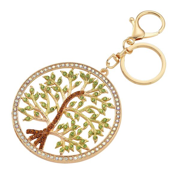 Mystischer Wei&szlig;er Kristall Schl&uuml;sselanh&auml;nger, emaillierte Legierung, goldfarben, Lebensbaum image number 3