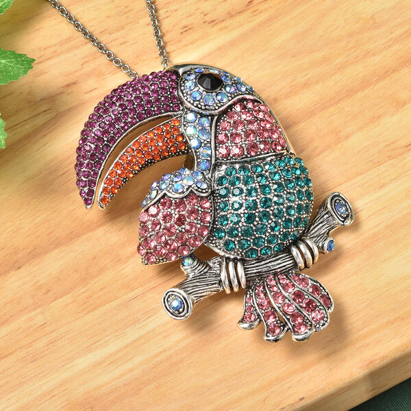 Mehrfarbige Kristall-Papageien-Brosche/ Anh&auml;nger mit 60 cm Kette - 4 ct. image number 3