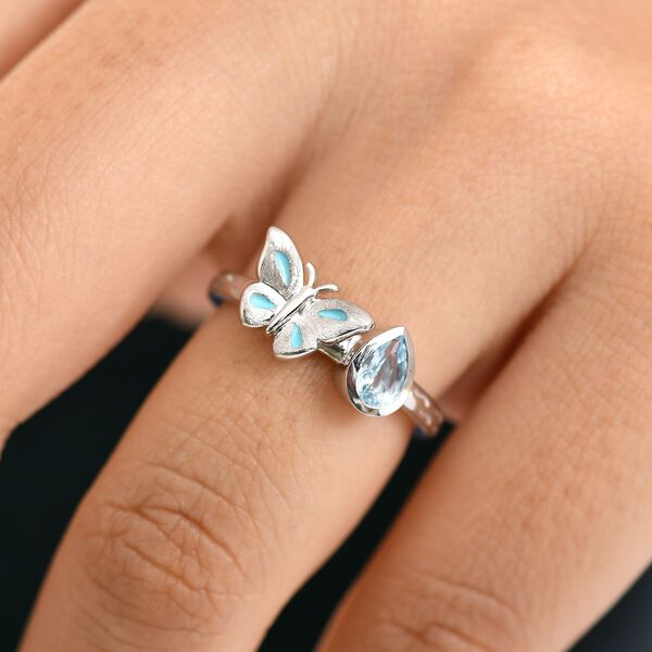 GP Trionfo Kollektion - Himmelblauer Topas, Kanchanaburi Blauer Saphir Ring, 925 Silber rhodiniert (Größe 18.00) ca. 0.55 ct image number 4