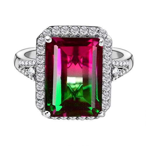 Wassermelonen Quarz Triplett und weißer Zirkon-Ring - 9,03 ct. image number 0