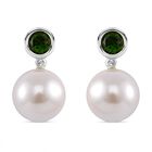 Weiße Muschelkernperle, Natürlicher Chromdiopsid Ohrringe 925 Silber platiniert