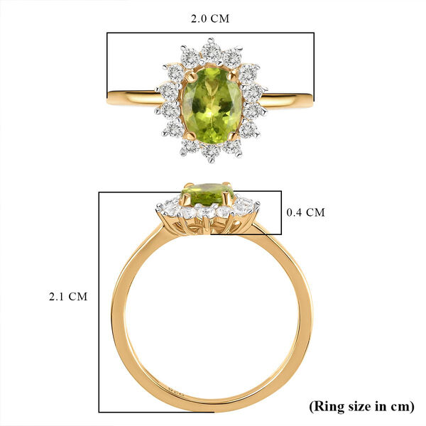 Nat&uuml;rlcher Peridot, Wei&szlig;er Zirkon Ring 925 Silber 585 Vergoldet (Gr&ouml;&szlig;e 19.00) ca. 1.32 ct image number 7