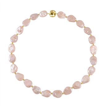 Pfirsich S&uuml;&szlig;wasser Perle,  Keshi-Stil Perle Halskette ca. 50 cm 925 Silber vergoldet