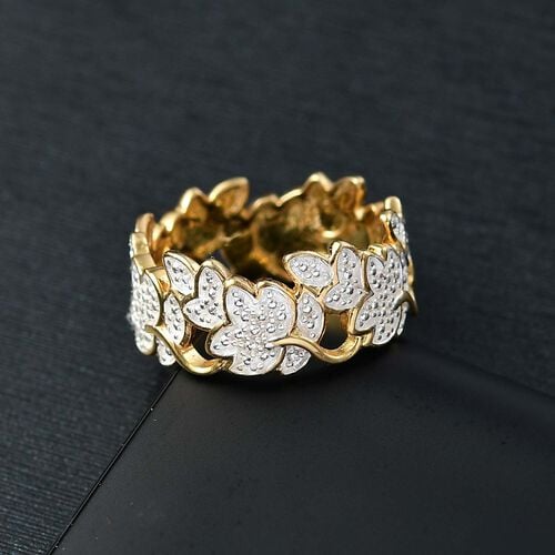 Designer Inspirierter- Weißer Diamant Blatt Ring, Goldfarben (Größe 18.00) image number 1
