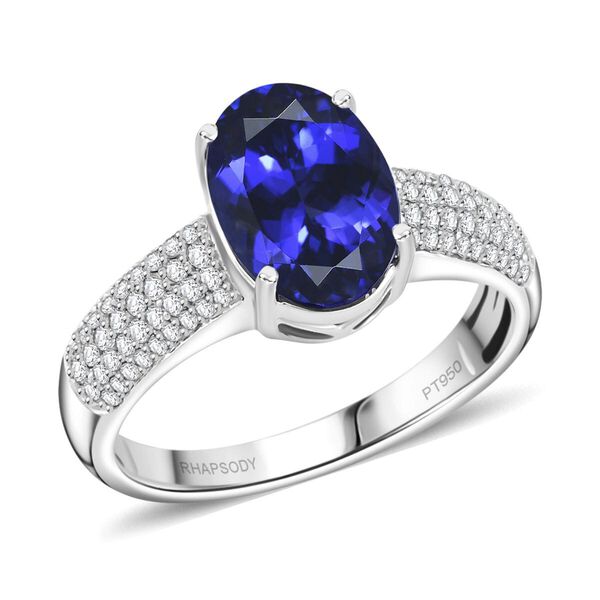 RHAPSODY zertifiziert und gepr&uuml;ft AAAA Tansanit und VS-EF Diamant Ring in 950 Platin - 4,85 ct.
