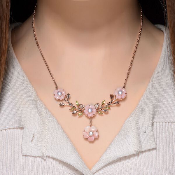 D'Joy Peridot, Natürlicher Rosa Königsmuschel Perle (15x15mm) Halskette ca. 45 cm 925 Silber Roségold Vermeil 2.00 ct image number 2