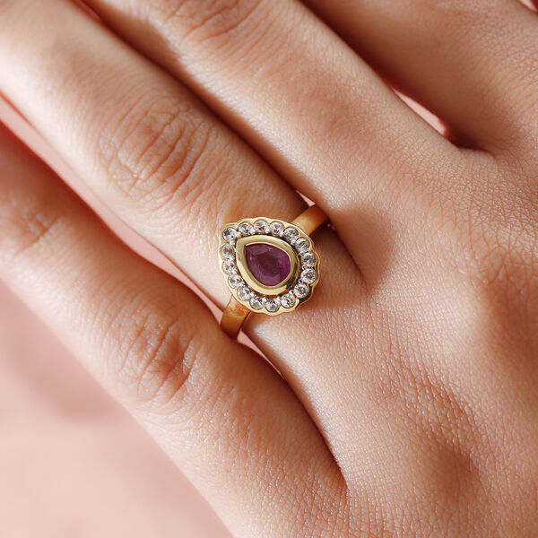 Premium Ilakaka rosa Saphir und Zirkon Ring, 925 Silber vergoldet image number 3