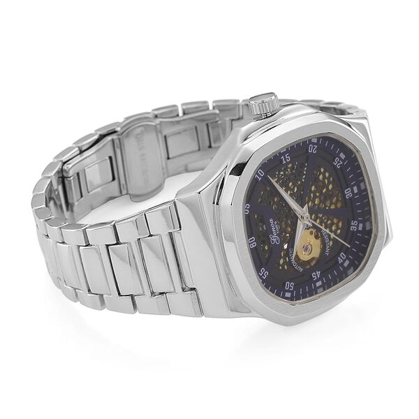 GENOA - Automatikuhr mit Skelett-Design, Edelstahlarmband, 3ATM wasserdicht, Blaues Zifferblatt, ca. 20 cm image number 5