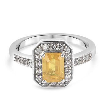 Gelber Saphir und Zirkon Halo Ring 925 Silber Platin-&Uuml;berzug