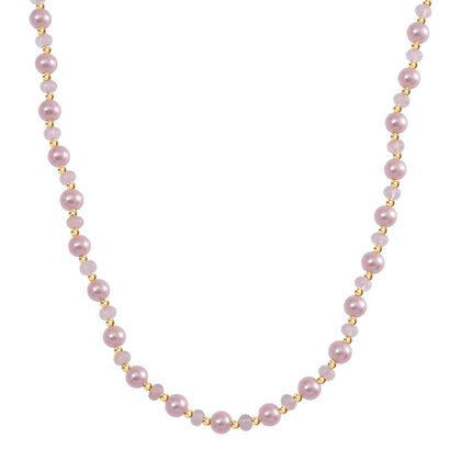 Rosa Muschelkernperle (7-9 mm), Rosenquarz Halskette ca. 45 cm+ 5 cm Extender, vergoldet