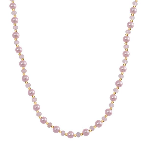Rosa Muschelkernperle (7-9 mm), Rosenquarz Halskette ca. 45 cm+ 5 cm Extender, vergoldet