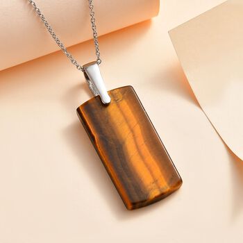 Tigerauge Anh&auml;nger mit Kette, Edelstahl ca. 47.17 ct