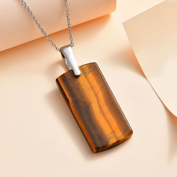 Tigerauge Anh&auml;nger mit Kette, Edelstahl ca. 47.17 ct image number 2