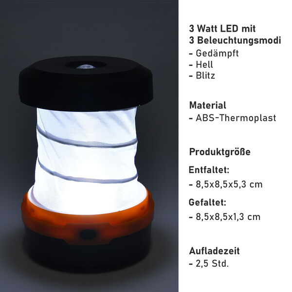 Wiederaufladbare LED-Solar-Campingleuchte, Orange image number 5