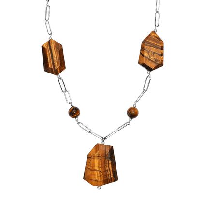 Tigerauge Halskette ca. 50 cm Edelstahl ca. 240,00 ct.