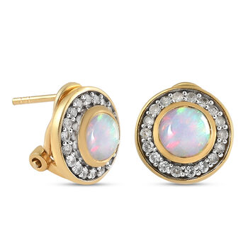 Nat&uuml;rliche, &auml;thiopische Opal und Zirkon-Halo-Ohrstecker in Silber