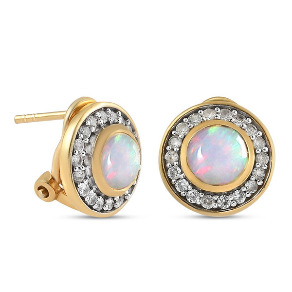 Nat&uuml;rliche, &auml;thiopische Opal und Zirkon-Halo-Ohrstecker in Silber image number 4