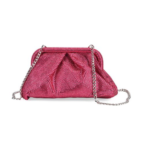 lifestyle- Color:Rose pink ;Size/Profile: Clutch bag ;Wall (exterior): Crystal ,Lining (Interior):polyester;  Pockets (exterior):None; Pockets (interior):None; Measurement (cm): 9.45*4.33*5.12inch, 47inch long chain strap; Closure Type:Toggle Clip;Hardwar